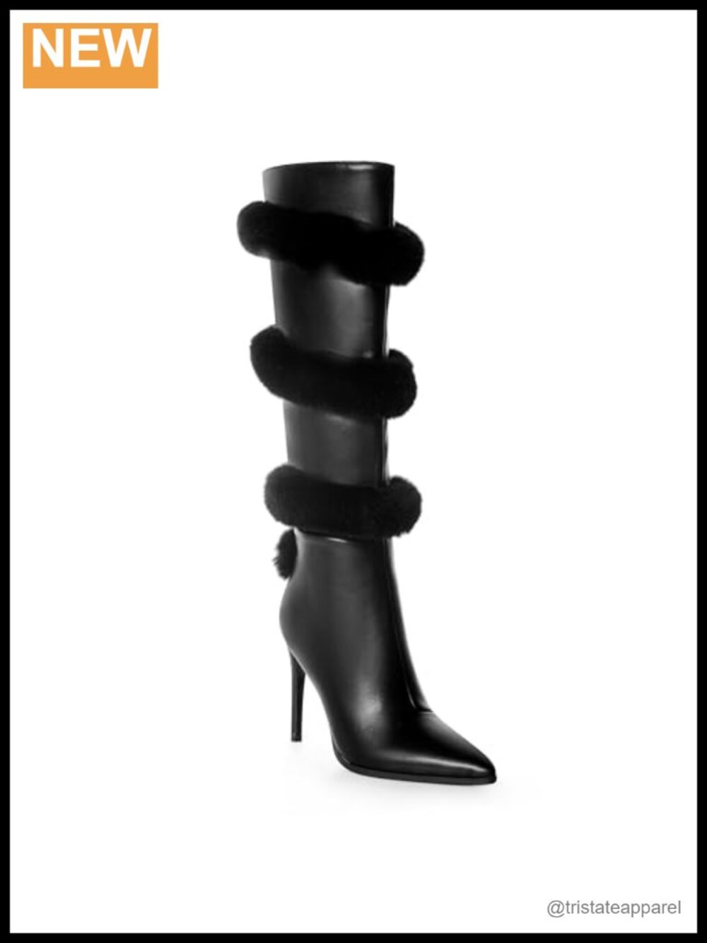 Knee High Boots Women Pointed Toe Stiletto Heel Faux Leather Zipper Tall Dress